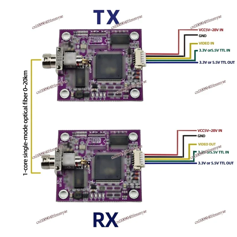

TX RX 1 channel video + UART & TTL & sfus to fiber converter, FC/UPC single mode single fiber 0-20 km voltage 5v-28v