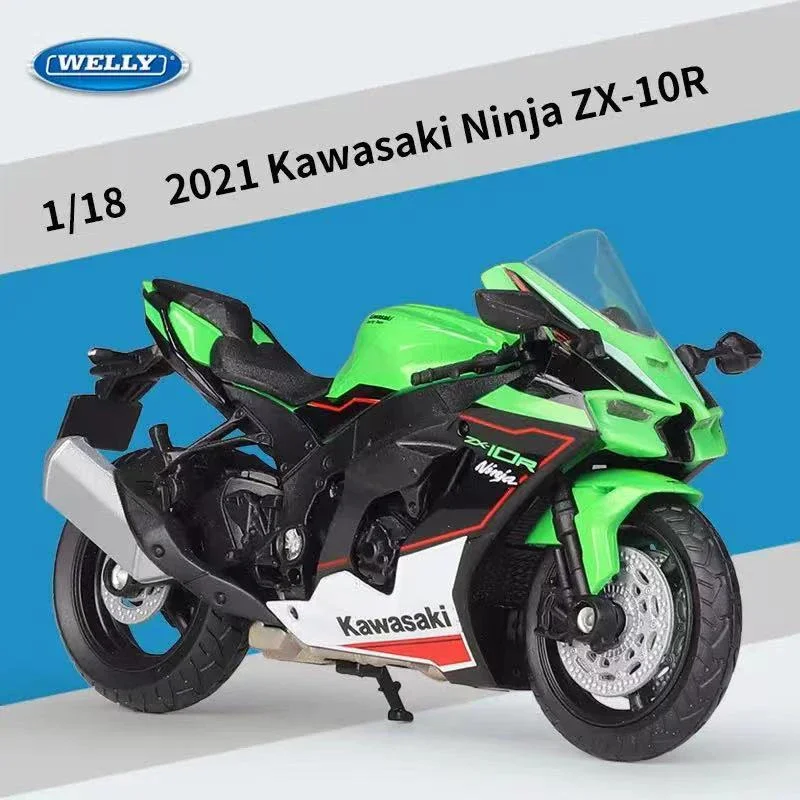 WELLY 1:18 Kawasaki 2021 Ninja ZX-10R simülasyon alaşım motosiklet modeli-çocuk oyuncakları ve koleksiyonları için uygun