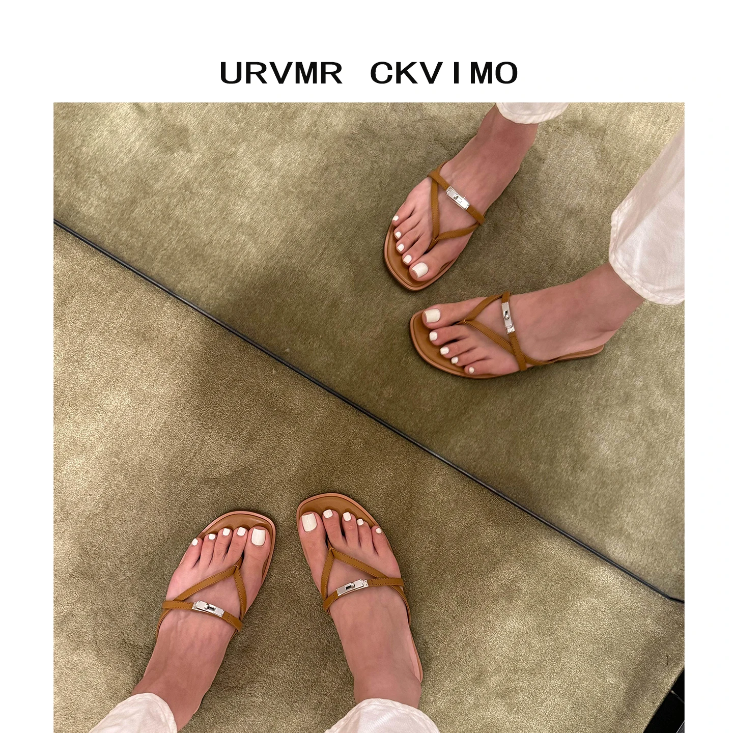 URVMR CKVIMO Women's Metal Lock Buckle Thong Slippers Summer Versatile Beach Vacation Flat Heel Rubber Bottom Clog Shoes