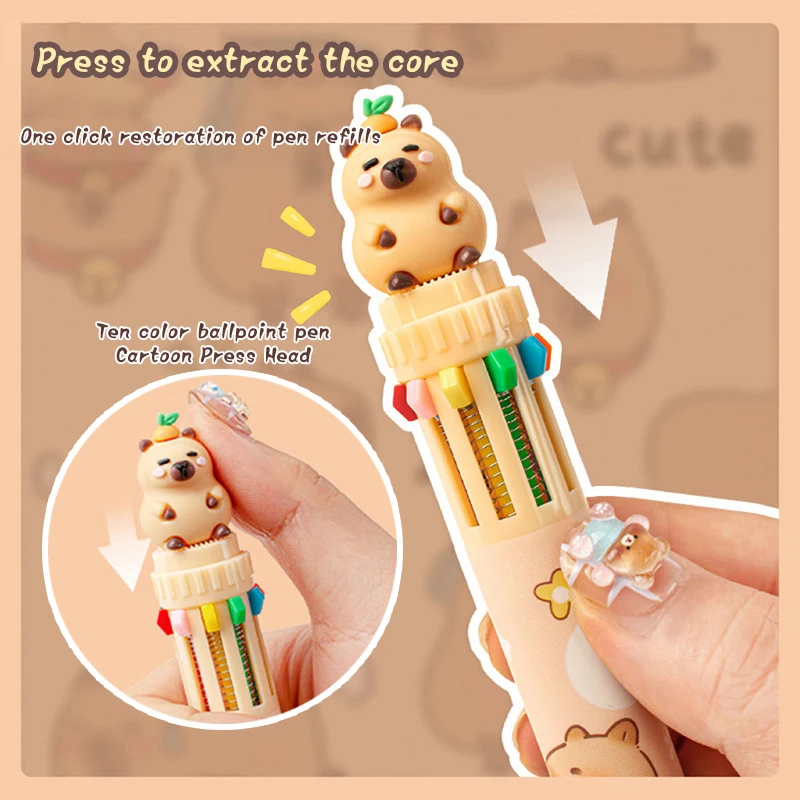 Cartoon Capybara Cute Animal 10Color Ballpoint Pen Signature Pen School Student Stationery Writing Supplies Kids Gift Funny Pens