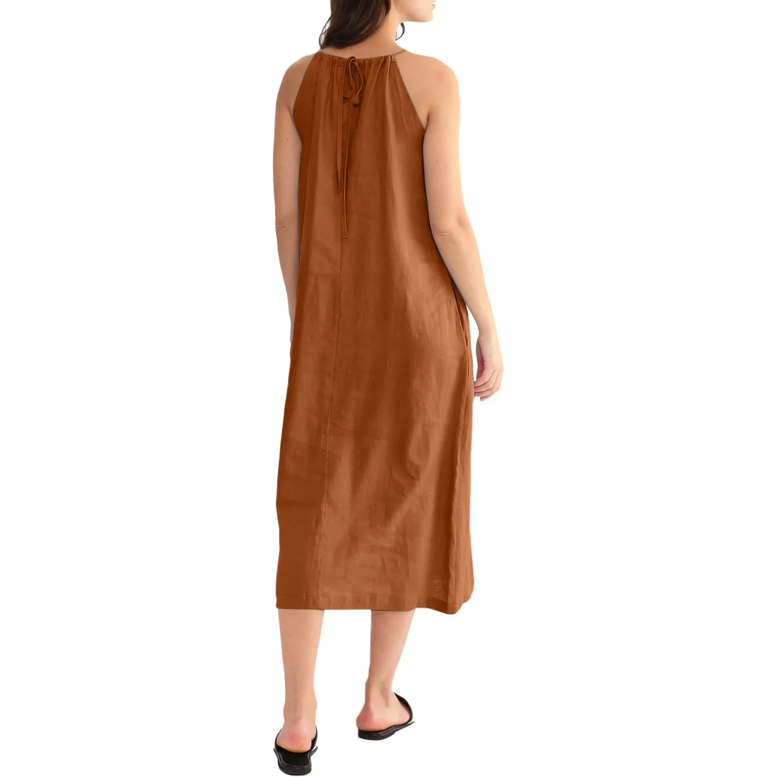 Vestido Midi elegante hasta el tobillo para mujer, vestido de verano con silueta de línea A, diseño sin hombros, suave, estilo de verano