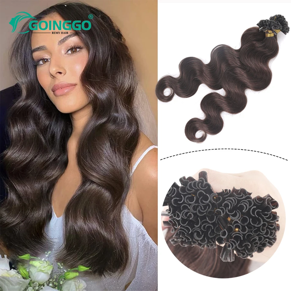 Body Wave Queratina extensões de cabelo para mulheres, U-ponta, unha ponta extensões, máquina, Remy fusão, pré-ligado, marrom, loiro, natural, real