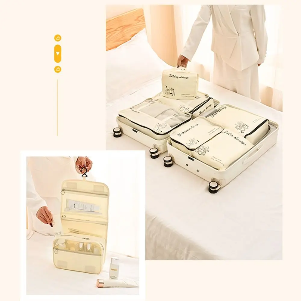 Multi-size Travel Organizer Storage Bag Dacron Beige Suitcase Subpackage Bag Foldable Compressible Visible Packing Bag