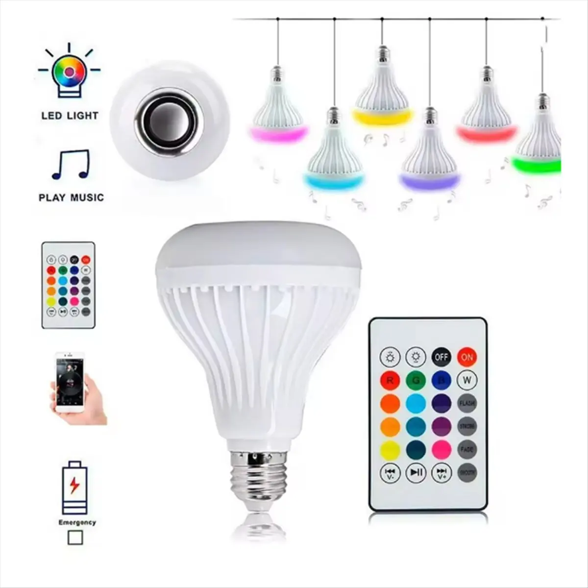 SCLS E27 الذكية RGB سماعة لاسلكية تعمل بالبلوتوث المتكلم لمبة تشغيل الموسيقى عكس الضوء LED لمبة ضوء مصباح مع جهاز التحكم عن بعد