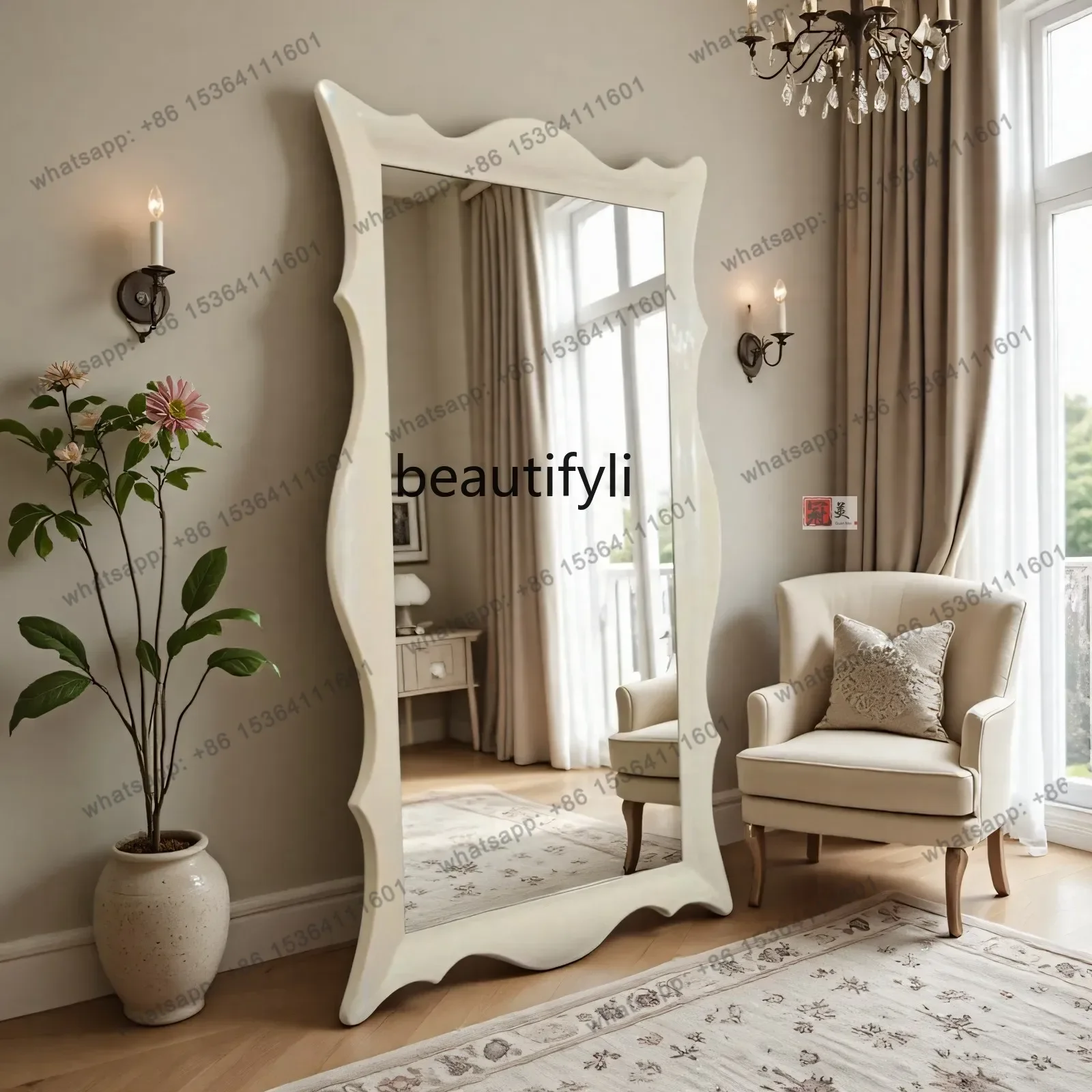 French high-end full-body mirror, retro special-shaped floor mirror, wall hanging, European fitting mirror