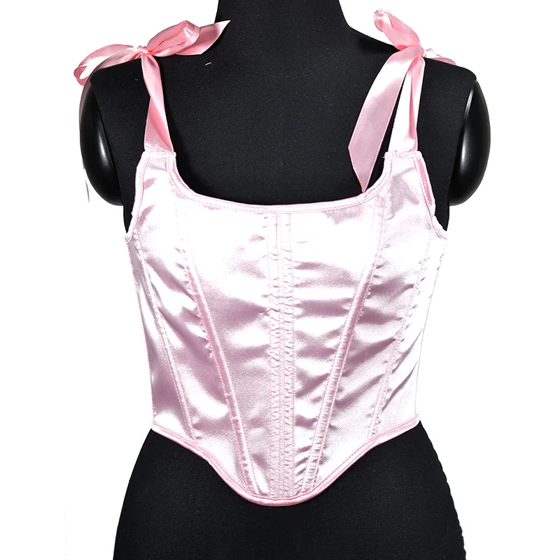 Satin Sexy Jacquard Tube Tank Solid Sleeveless Bandage Hollow Out Slim Skinny Corset Tops Casual Elegant Female Vest