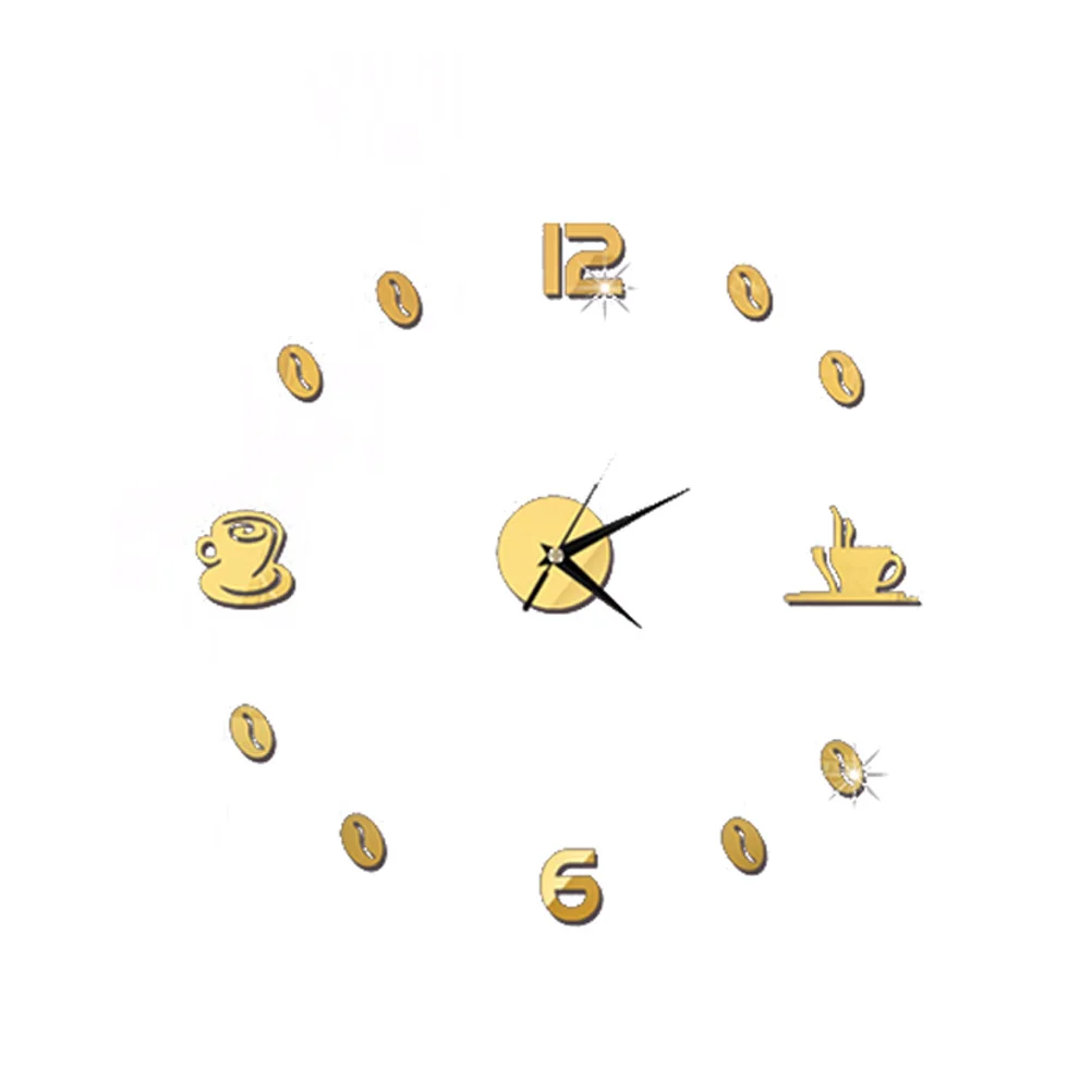 

Mirror Wall Clock Coffee Cup Design Self Stick Waterproof Easy Apply Remove Safe for Kids Home Decor Art Decoration Acrylic