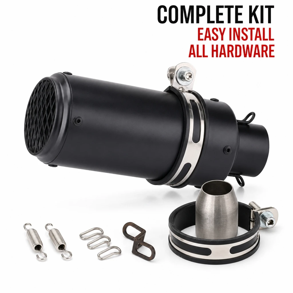 Sport Bike Straight‑through 51mm Exhaust Muffler With Protective Mesh Cap Universal Fit For Horizon Large‑cc Motorbike