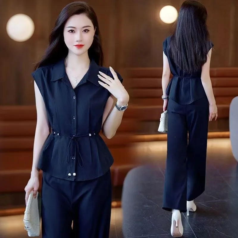 Fashionable Shirt Set 2026 Summer New Style Elegant and Slimming and Western-style Top Two-piece Set for Reducing Age
