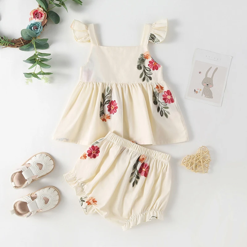 baby Girl Floral Princess Dress New Baby Girl Dress Short Sleeved embroidery Dress baby cotton baby children\'s outdoor clothing