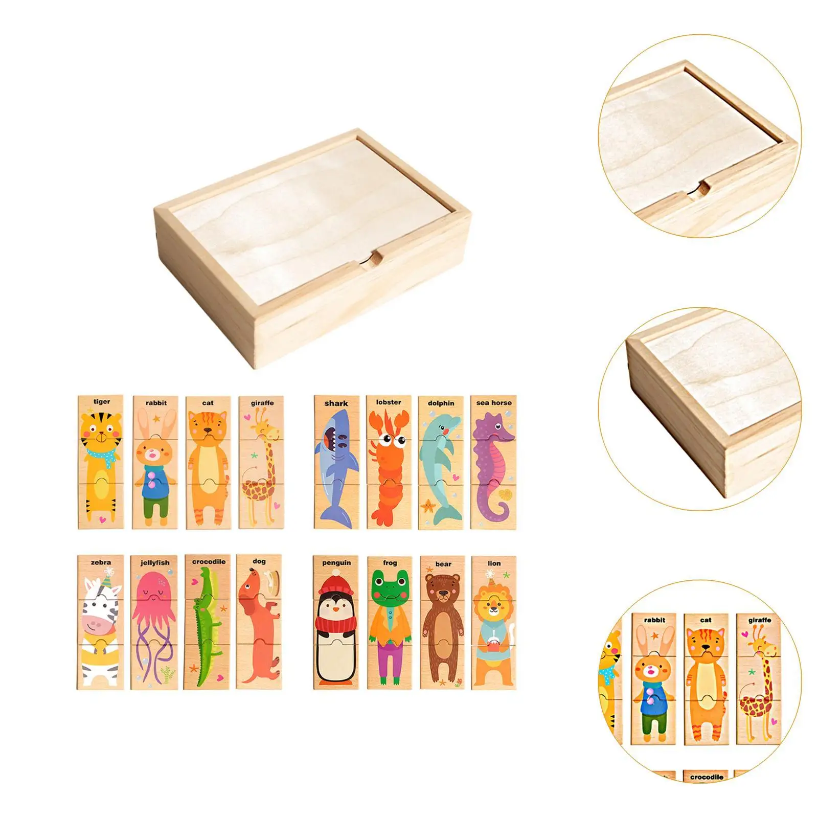 Wooden Matching Puzzles Animal Pattern Portable Hand Eye Coordination Educational Games for Boys Girls Traveling Home Birthday