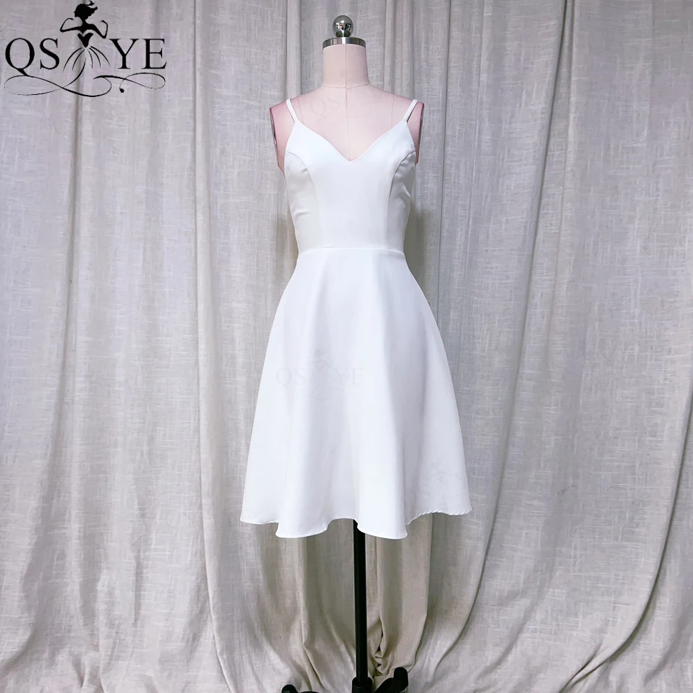

White Short Prom Dresses Stretchy A Line v neck Party Gown Skirt Spaghetti Straps Elastic Short Mini WhiteParty Girl Gown