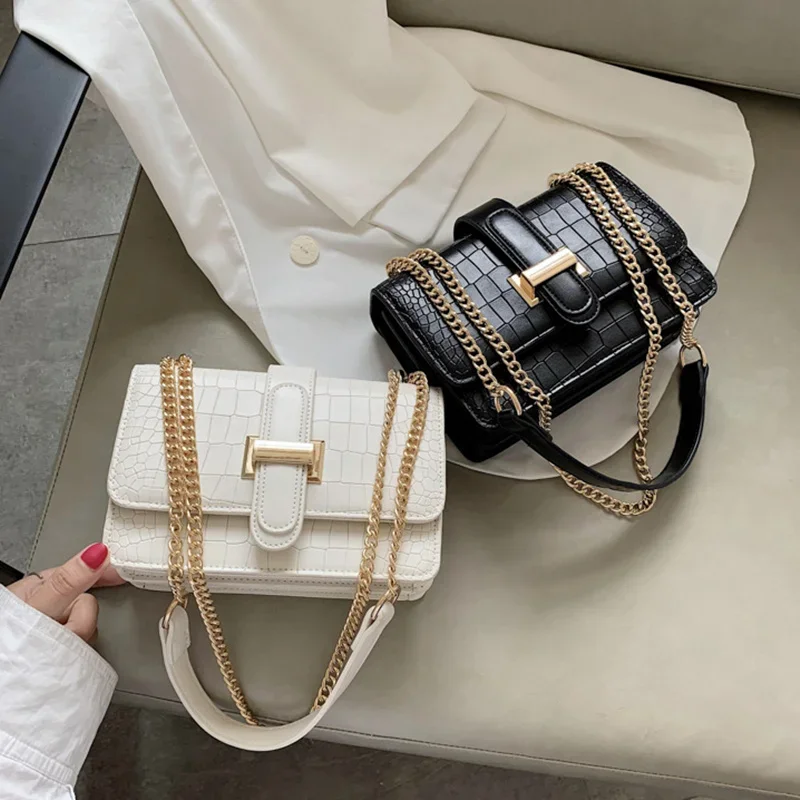 New Fashion Stone Leather Chain Shoulder Bags Women Crossbody Bags 2023 Vintage Ladies Shoulder Messenger Bag Female Purses