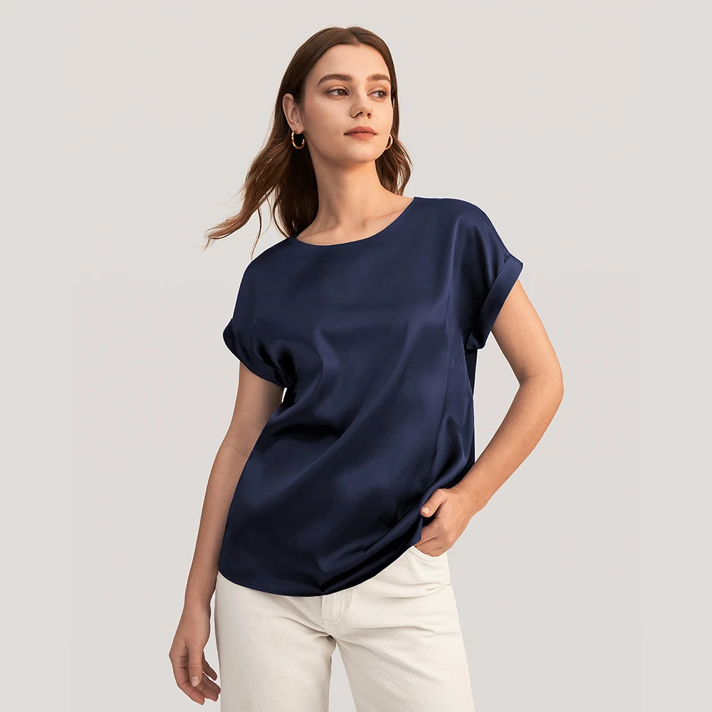 LILYSILK Summer Women 19 Momme Silk T Shirt 2022 New Short Sleeves Round Neck Top Bussiness Casual Outfits traf  Free Shipping