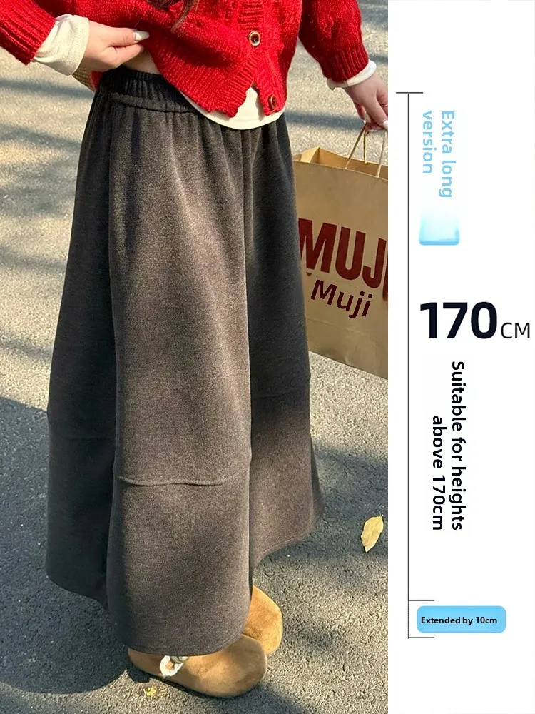 

Юбка А-силуэта с высокой талией, женская, весенне-осенняя, шерстяная, плиссированная, на резинке, скрывающая недостатки фигуры, длинная, в корейском стиле