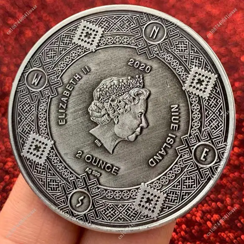 40x3MM 생명의 나무 배열 챌린지 코인 다이어그램 고대 은색 영국 여왕 음양 태양신 니켈 기념 코인 선물