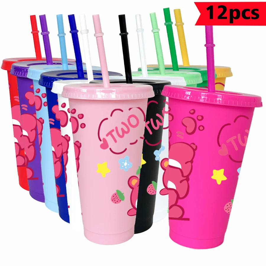 

12 шт., красочные пластиковые чашки для напитков Disney Minnie Strawberry, 26 унций, посуда для дня рождения, сока, кофе, чашки