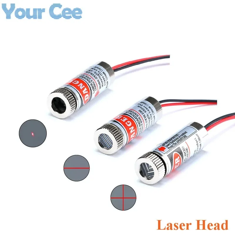 Laser Head 650nm 5mW Red Point Line Cross Glass Lens Focusable Adjustable Diode Industrial Diameter 12MM 5V