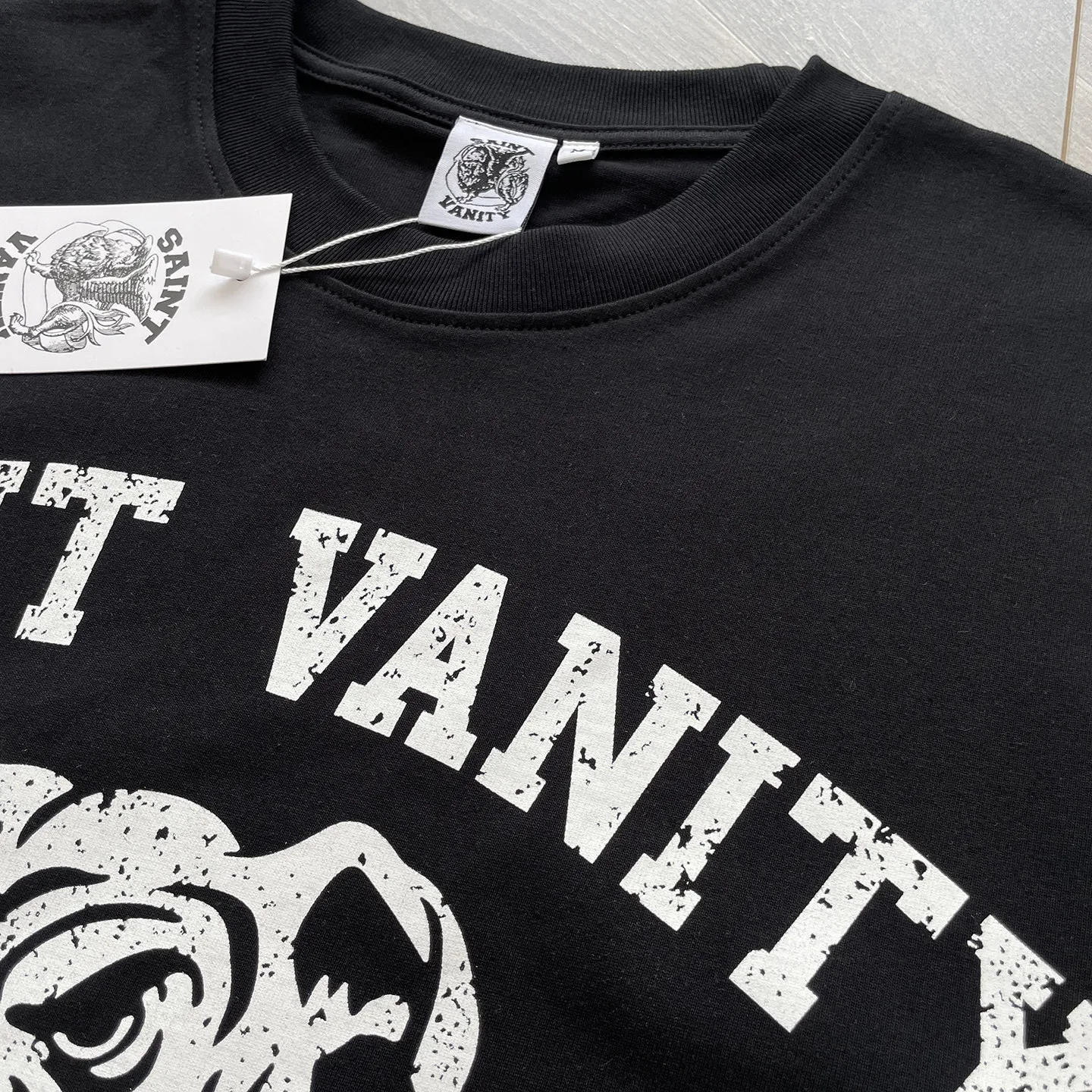 Long Sleeve SAINT VANITY Bulldog Graphic Print T Shirt Men Women Black Crewneck Clothes High Quality Streetwear Loose Jumper