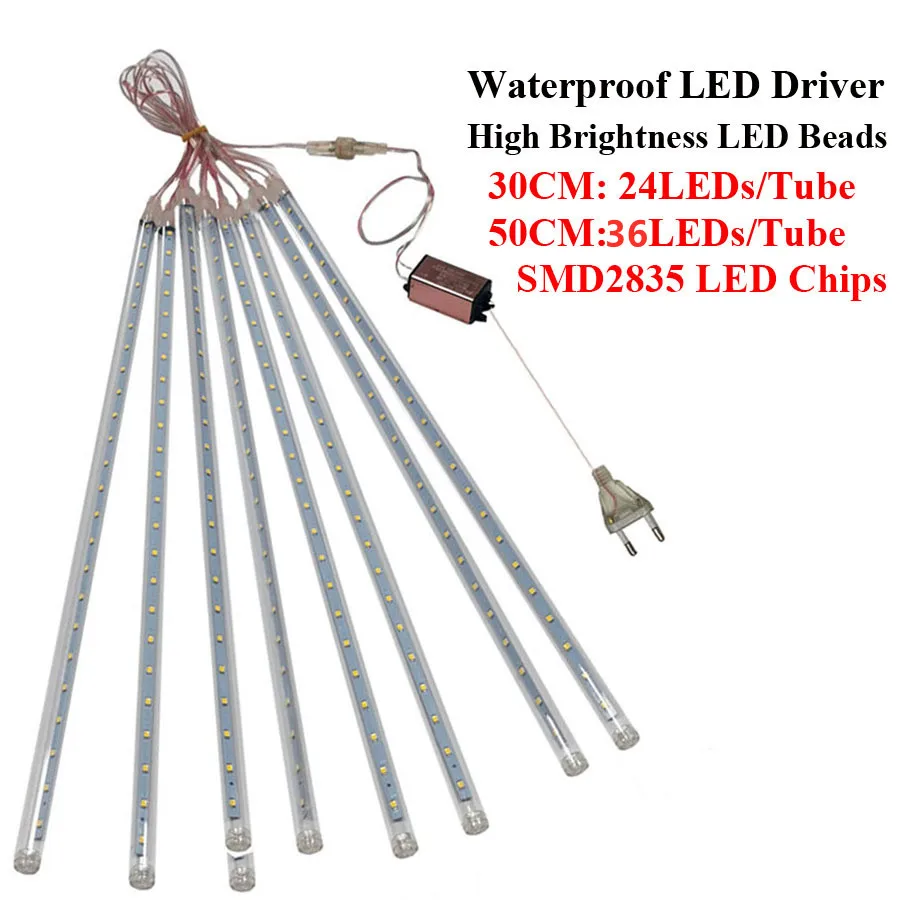 EU/US Plug 30/50cm LED Meteorsc hauer String Licht im Freien wasserdichte Weihnachts fee Licht Girlande für Party Hochzeit Terrasse Dekor