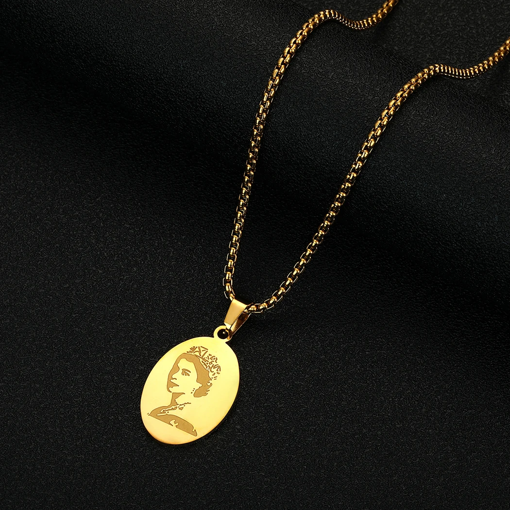 Chandler Stainless Steel Queen Elizabeth II Commemorate Pendant Necklace for Men and Women