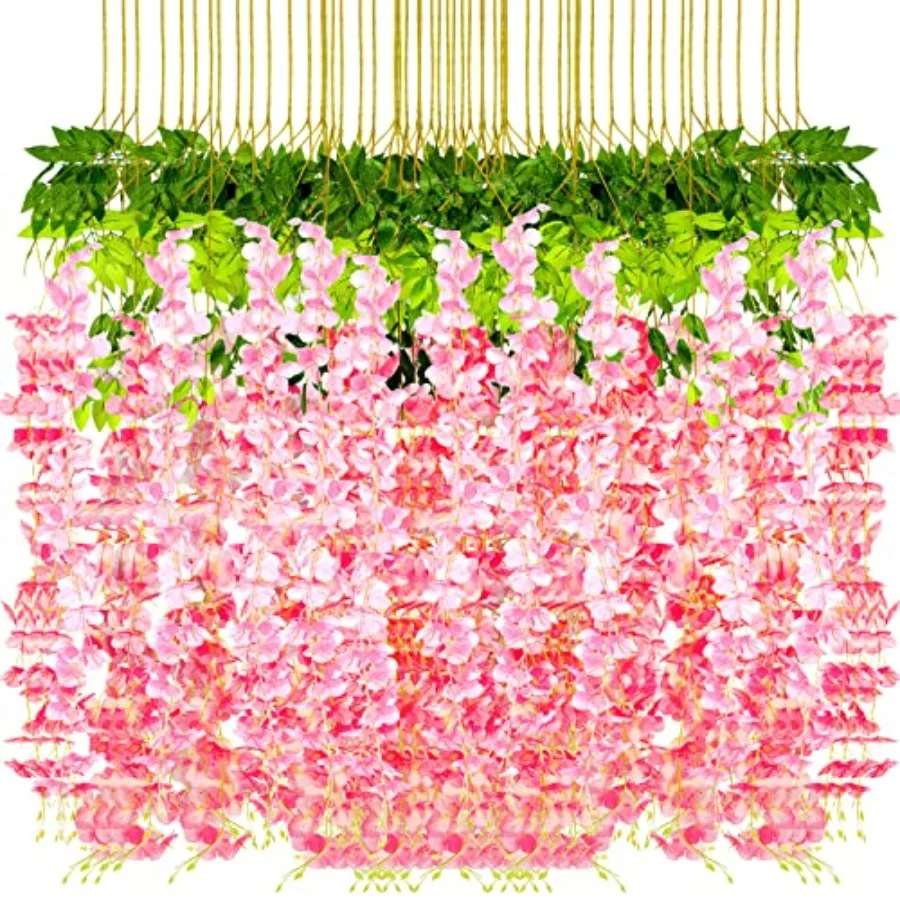 

108 Pack 43.2 in/ 3.6 Feet Artificial Fake Wisteria Hanging Flowers Wisteria Faux Flowers Garland Silk Vine Rattan Long Hanging