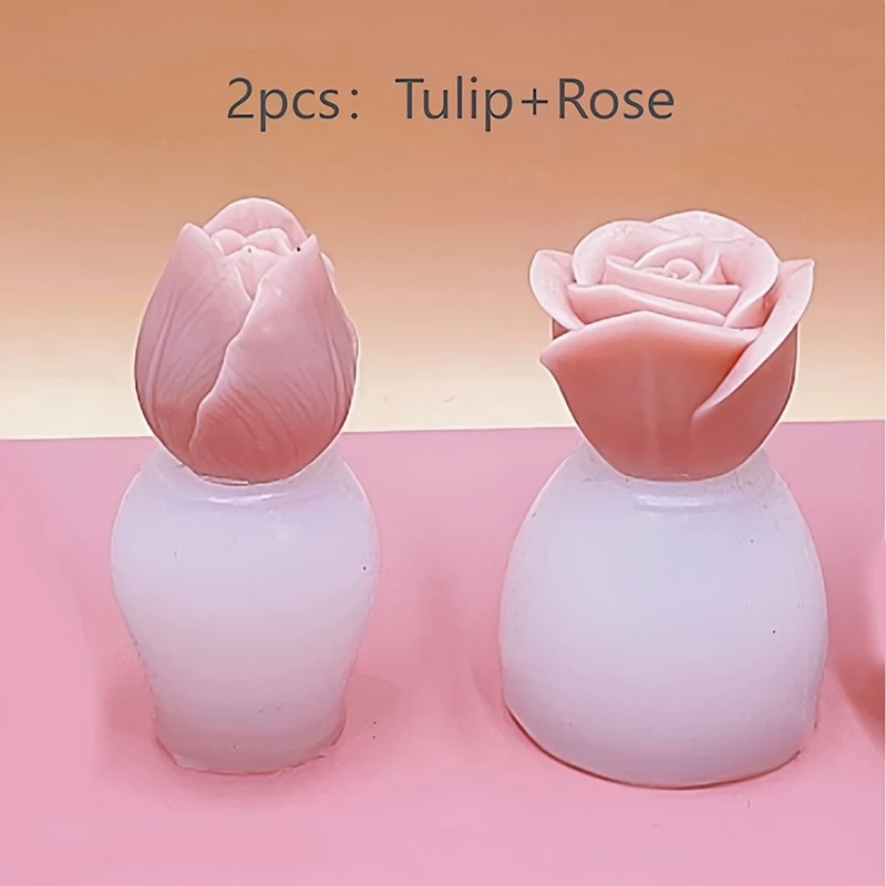2er-Set Tulpen- und Rosenkerzen sowie Aromatherapie-Silikonformen, DIY-Blumenstrauß-Dekorationsform, unregelmäßig geformte Blumenformen