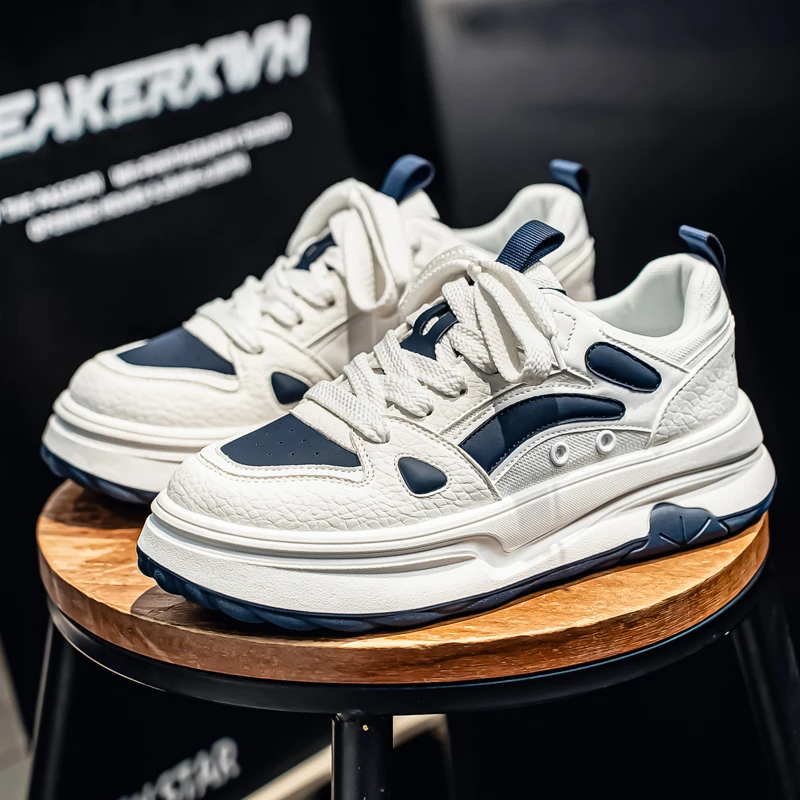 

2026 New Men's Shoes Black and White Men's Thick-soled Breathable Spring and Autumn Flat-soled Casual Leather Shoes Sports Shoes