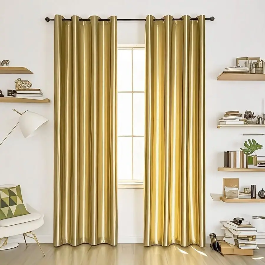 

1 Pair SemiBlackout Gold Curtains for Living Room Bedroom Grommet Top Golden Curtains for Windows Shiny Gold, 2 x 52 x 102 Inch
