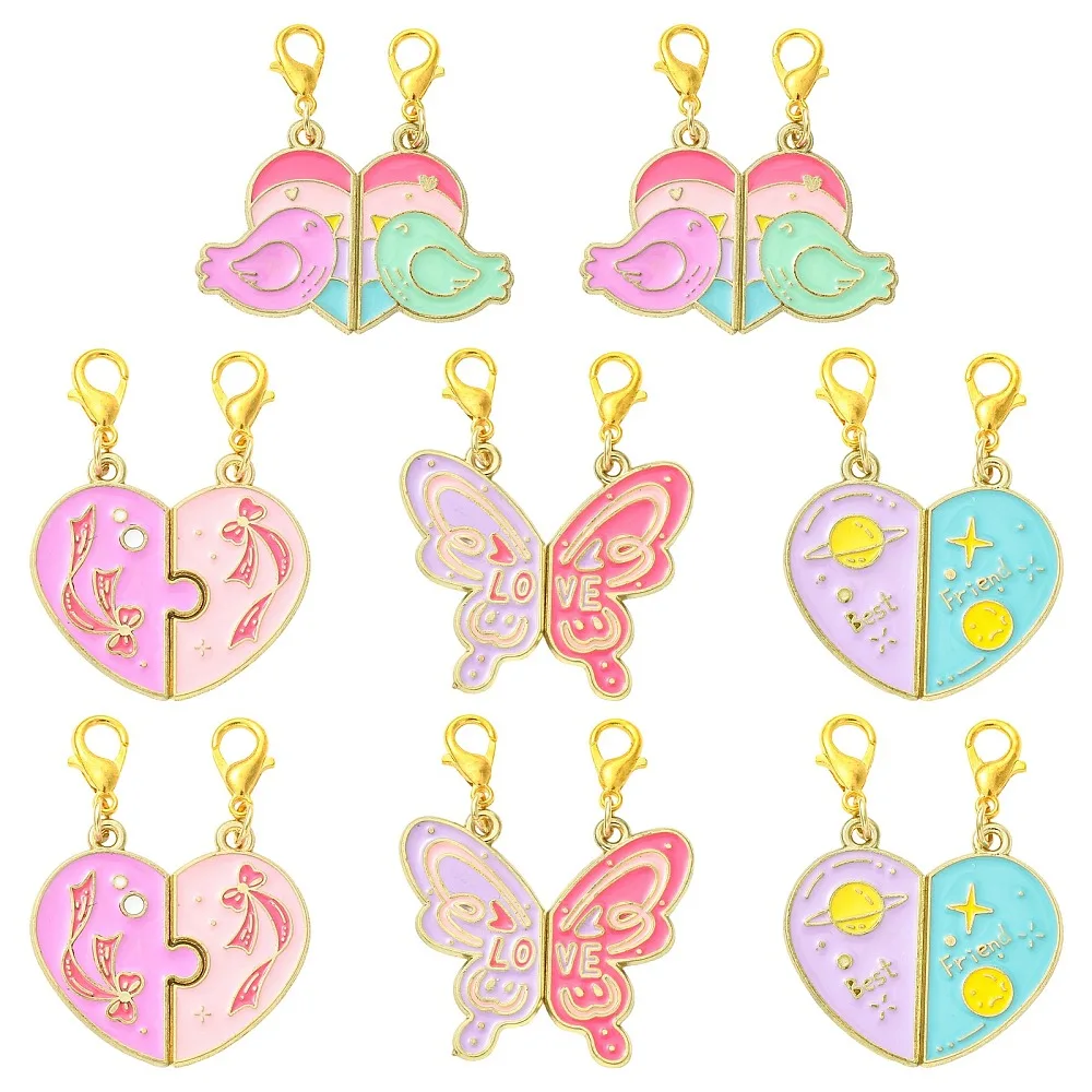 16pcs Matching Split Heart Enamel Charms Best Friend Love Butterfly Bird Heart Pendant for DIY Bracelet Necklace Jewelry Making