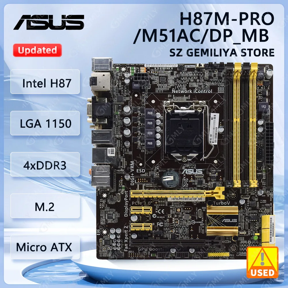 

ASUS H87M-PRO/M51AC/DP_MB Motherboard LGA 1150 Intel H87 DDR3 32GB PCI-E 3.0 HDMI Micro ATX support Core i3-4160 i5-4430 cpu