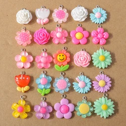 15pcs/lot Mix Cute Resin Flower Charms for Making Earrings Necklace Pendants DIY Handmade Kid's Jewelry Accessories Findings