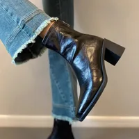 Autumn Vintage Elastic Slim Women Ankle Boots Fashion Soft Leather Shoes Ladies Elegant Thick Heel Mordern Short Booties - Image 4