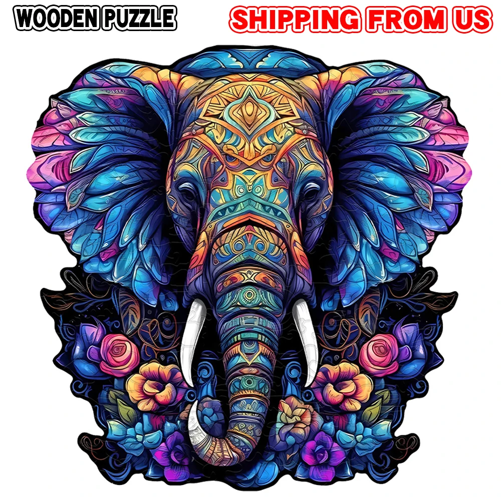 Mandala Elephant Drewniane puzzle w kształcie zwierzątka, magiczne puzzle o wysokim stopniu trudności, drewniane puzzle w kształcie nieregularnego zwierzęcia