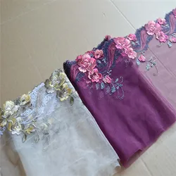 2Yds/lot 21cm Wide Fuchsia White Mesh Shiny Thread Flower Lace Trim Design for Wedding Bridal,Garment Decoration Underwear