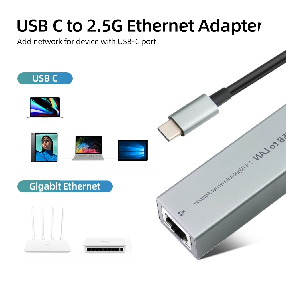 2500Mbps USB Ethernet Adapter 2.5G Wired Network Card Type C USB to RJ45 Lan Adapter for Phone Windows MacBook Laptop Desktop