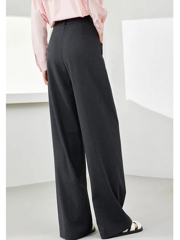 VIMLY High Waist Draped Suit Pants Spring/Autumn New Straight Loose Simple Workwear Trousers Wide Leg Female Suit Pants M5968