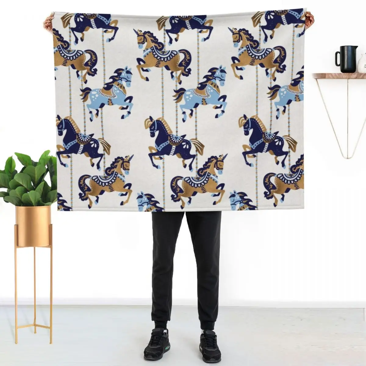 Carousel Horses a?? Copper & Blue Throw Blanket Soft Beds Luxury Thicken Soft Big warm winter for winter Sofa Throw Blankets