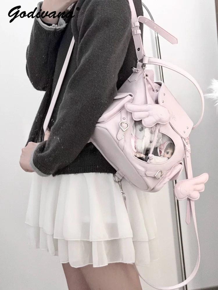 Original Girl's Double Shoulder Pain Bag Star Chasing Student Daily Crossbody Backpack Portable Women's Leather Handbags