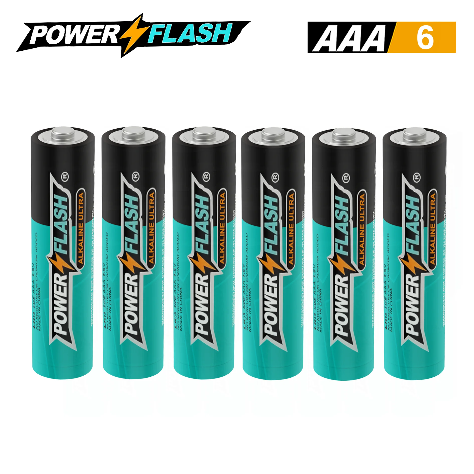 Powerflash Small Pack AAA-6 Stück mit 10-jähriger auslaufsicherer Garantie, langlebiger Strom – Alkaline 1,5 V, kompakte Größe
