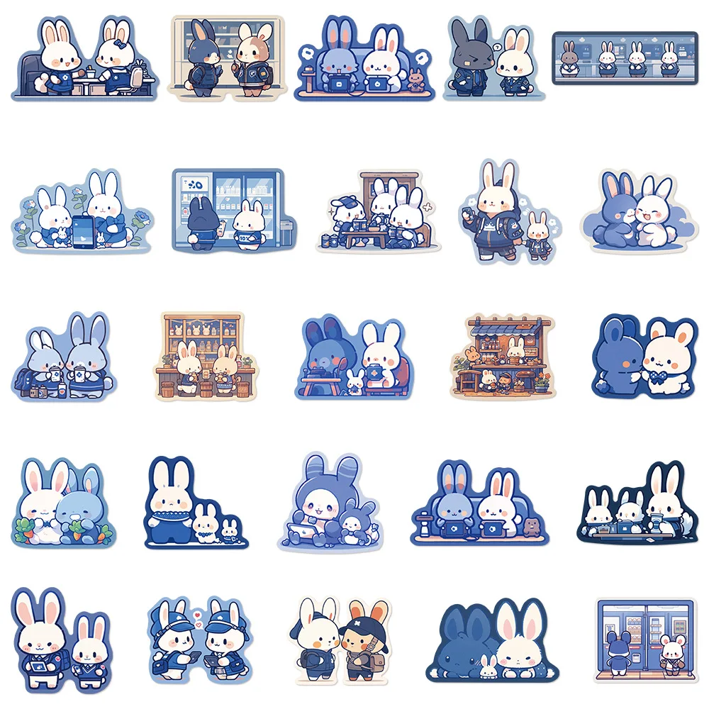 50pcs Cartoon Cute Blue Rabbit Series Graffiti Stickers Suitable for Helmet Desktop Wall Decoration DIY Sticker Pack Wholesale