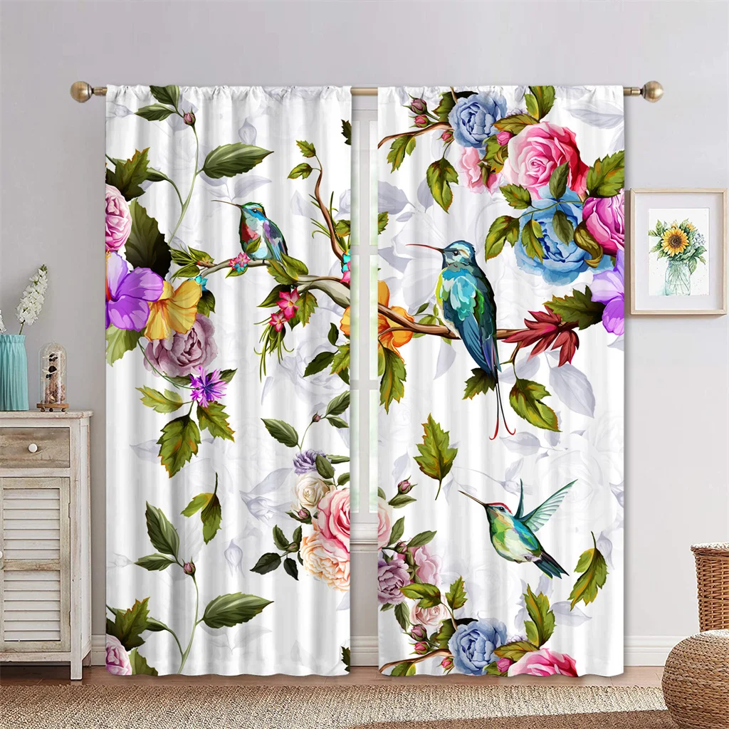 

Vintage Flowers Bird Animal Green Leaf Thin Window Curtains For Kids Bedroom Living Room Bathroom Hall Kitchen Door Home Decor