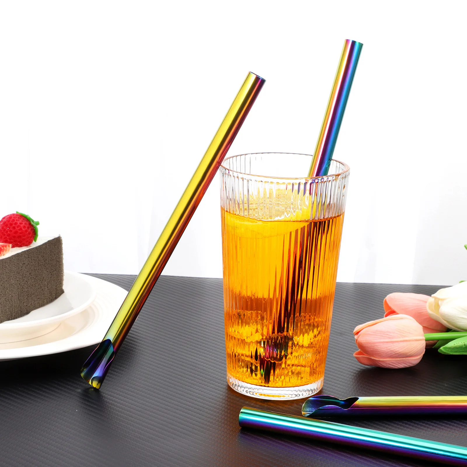 

4pcs Stainless Steel Straws Reusable Colored Drinking Straw For Smoothie Milk Tea Drink Outdoor Party Office Kitchen Bar