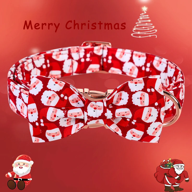 Collare per cani di natale personalizzato con zampe in stile unico con fiocco collare per cani con babbo natale rosso collare per cani a fiori cane