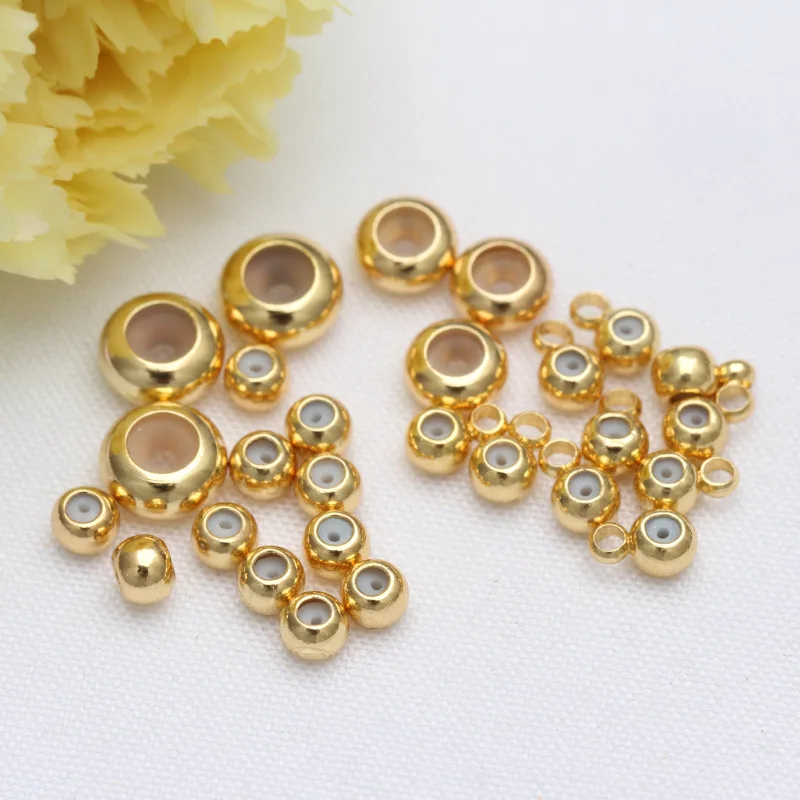 10pcs Brass 14K Gold Round Stopper Beads With Silicone Rubber Spacer Slider Beads For Bracelet Jewelry Making Diy Accessories