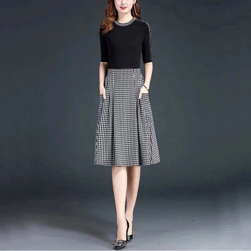 Office Lady Fashion Plaid Skirts Korean Streetwear Female Clothing Elastic Waist Vintage Women Spring Summer Casual A-line Skirt