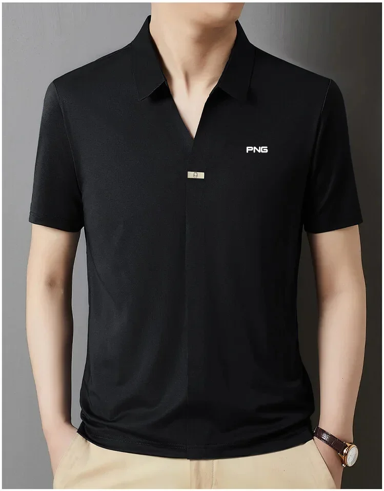 Men's Golf Polo Shirt Design Short Sleeved Top Summer Ice Silk Comfortable Casual Solid Color Luxury Brand Men's Golf Clothing