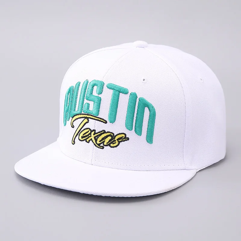 Boné de beisebol clássico bordado com letras Austin, chapéu hip-hop de aba plana, chapéu de dança de rua moderno, chapéu de skate legal, unissex, tamanho ajustável, adequado para acessórios de moda de estilo de rua diário