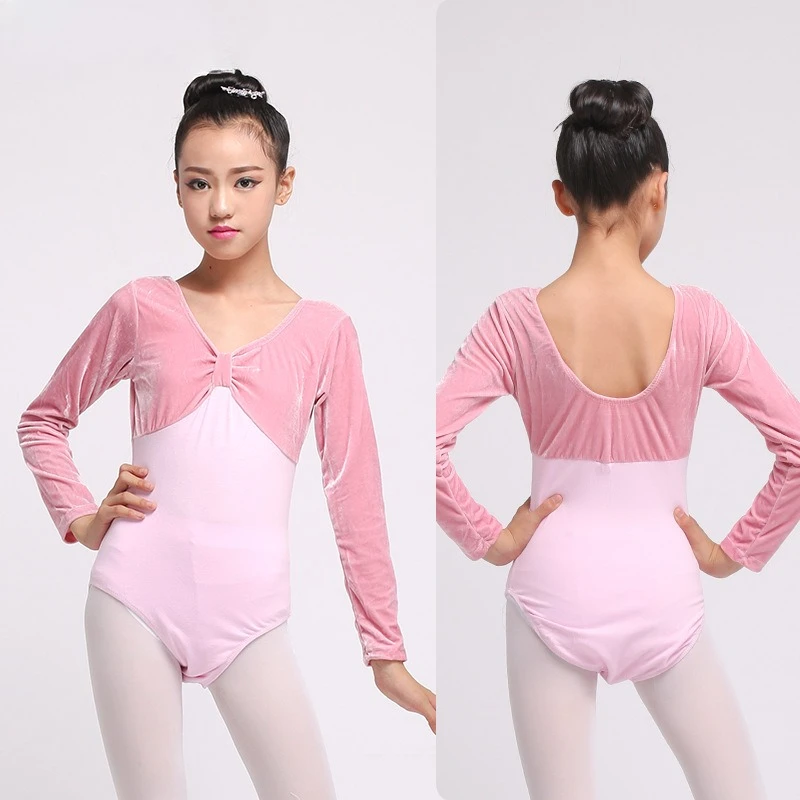 أطفال Pleuche يوتار ملابس الرقص طويلة الأكمام رومبير الأطفال الباليه الجمباز ممارسة موحدة ثياب الفتيات الملابس