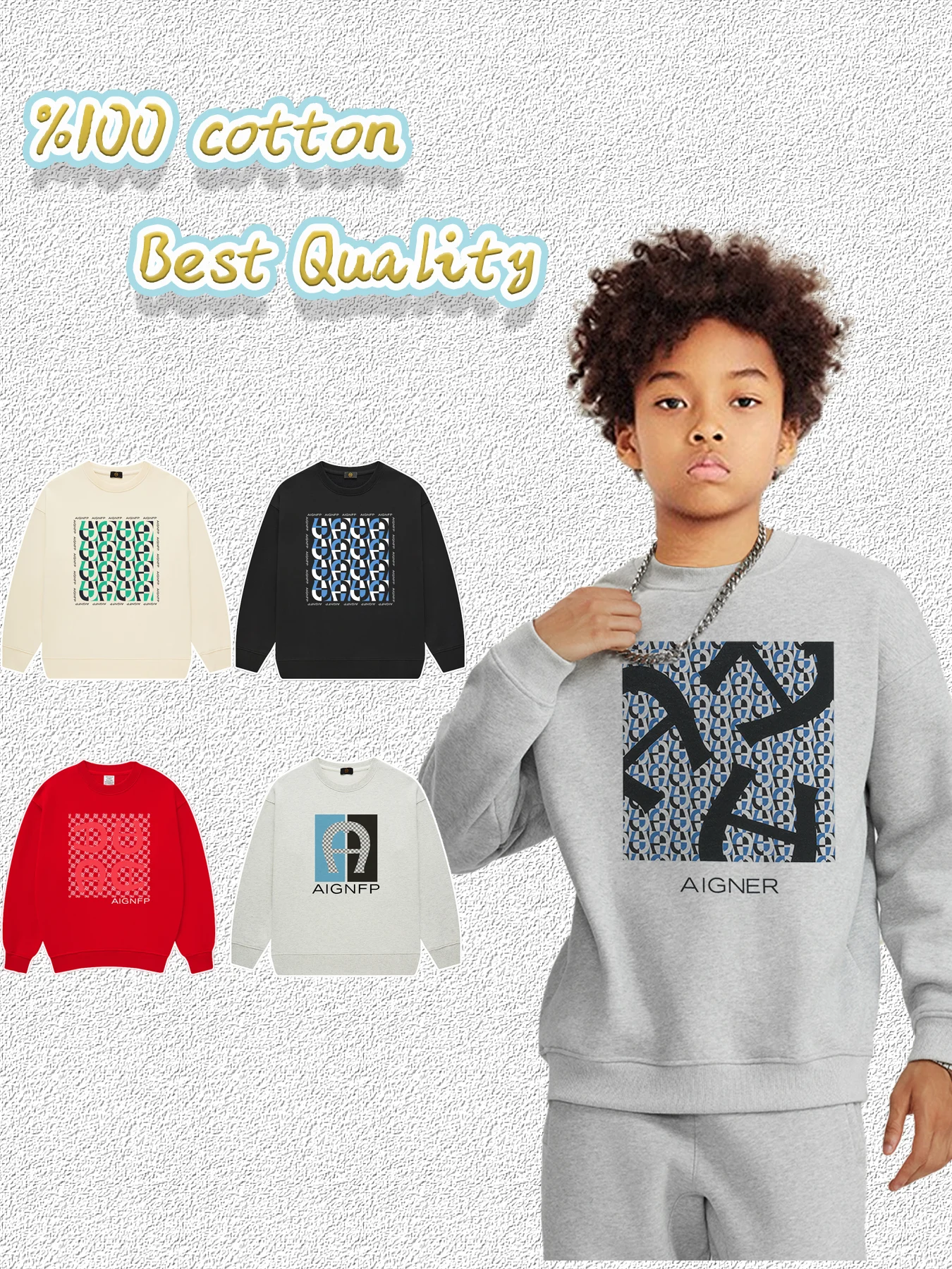 Trend Sweatshirt Boys Clothing Winter Kids Sweater Geometric shapes Letter Print Children Long sleeves Tops Boys Pullover Fall